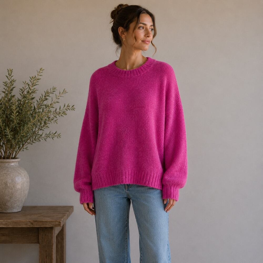 Pilcro Pink Crew Neck Wool Blend Sweater XL